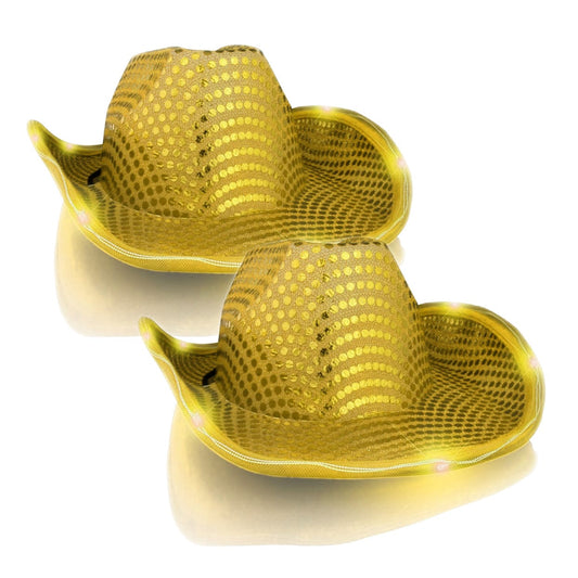 LED Flashing Cowboy Hat with Gold Sequins Pack of 2