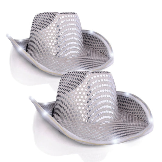 LED Flashing Cowboy Hat with White Sequins Pack of 2