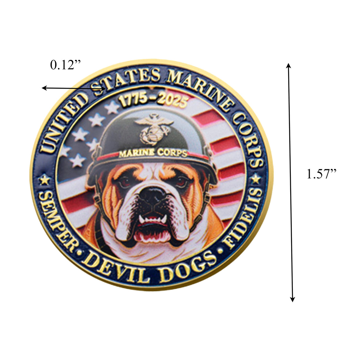 Bulldog Design US Marine Corps 250th Anniversary Challenge Gold Plated Coin