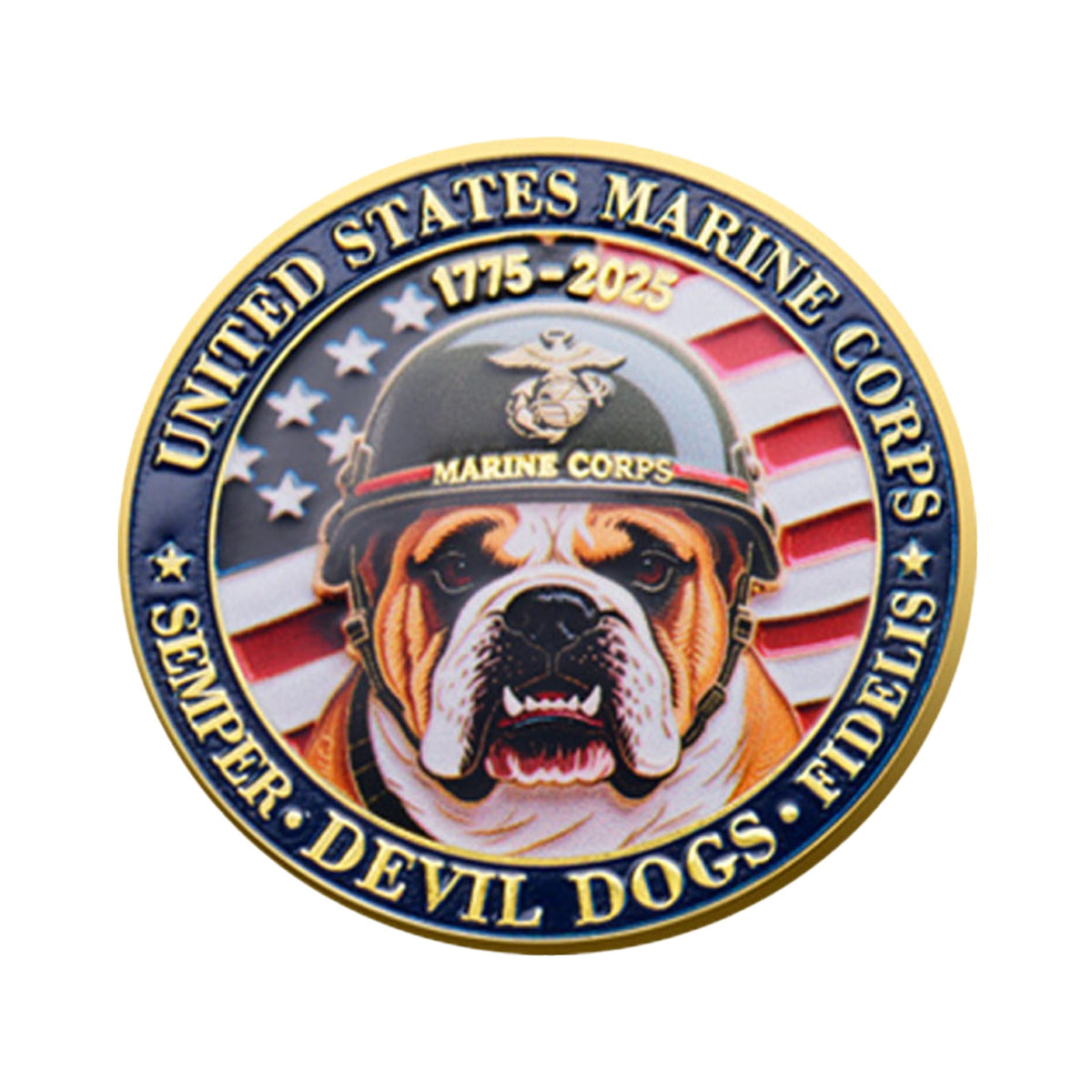 Bulldog Design US Marine Corps 250th Anniversary Challenge Gold Plated Coin