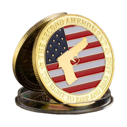 USA The Second Amendment Military Guns Gold Plated Challenge Coin