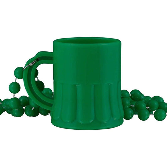 Unlit Green Shamrock Mug Shot Glass on Bead Necklace for St Patricks Day