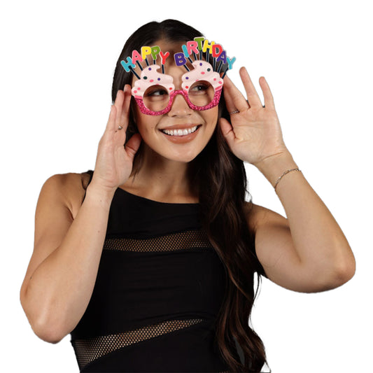 Unlit Happy Birthday Glitter Cupcake Party Eyeglasses
