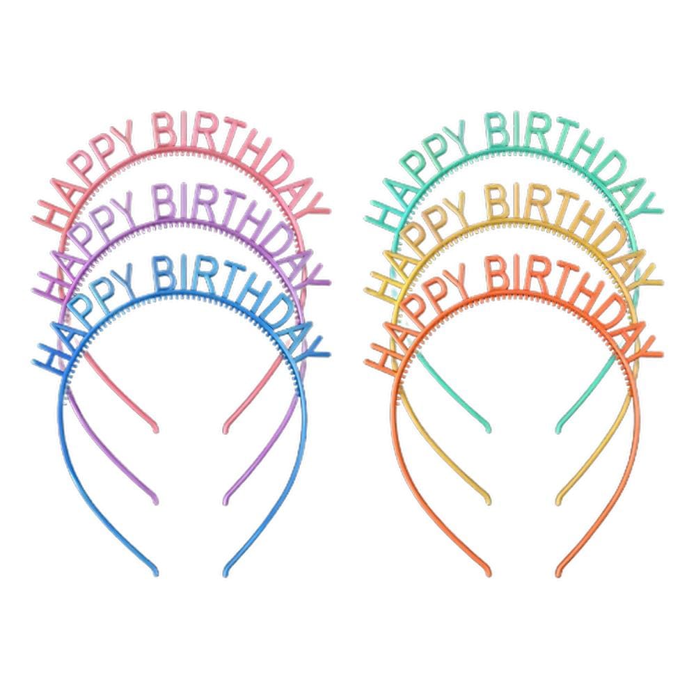 Unlit Happy Birthday Rainbow Headbands Pack of 6
