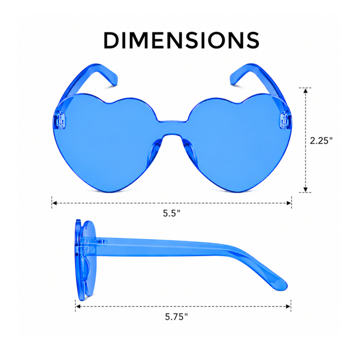 Unlit Heart Shaped Blue Frameless Fashion Glasses