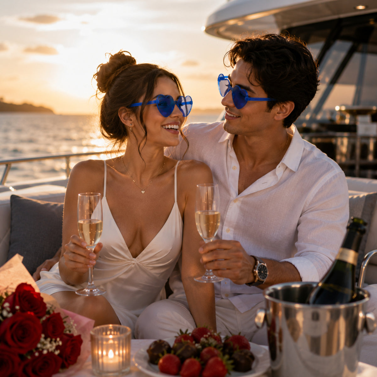 Unlit Heart Shaped Blue Frameless Fashion Glasses