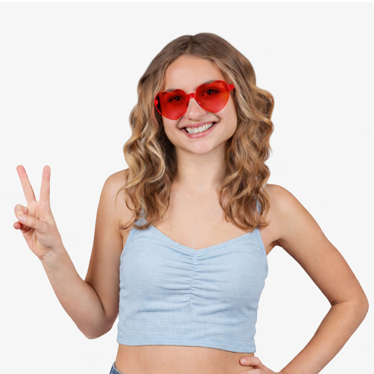Unlit Red Heart Shaped Frameless Fashion Glasses
