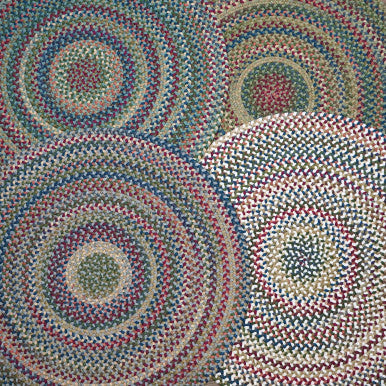 Cloverdale Wool Multi Round Rugs. Traditional space-dyed wool braided rugs made in the USA by Colonial Mills