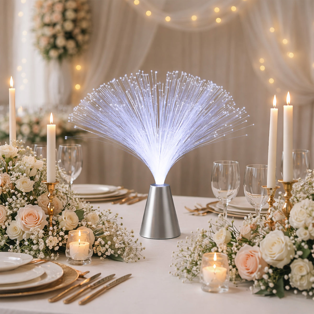 Pack of 6 Fiber Optic Centerpiece White
