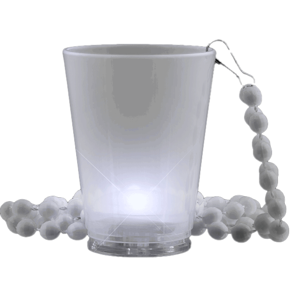 Light Up White Shot Glass on White Beaded Necklaces