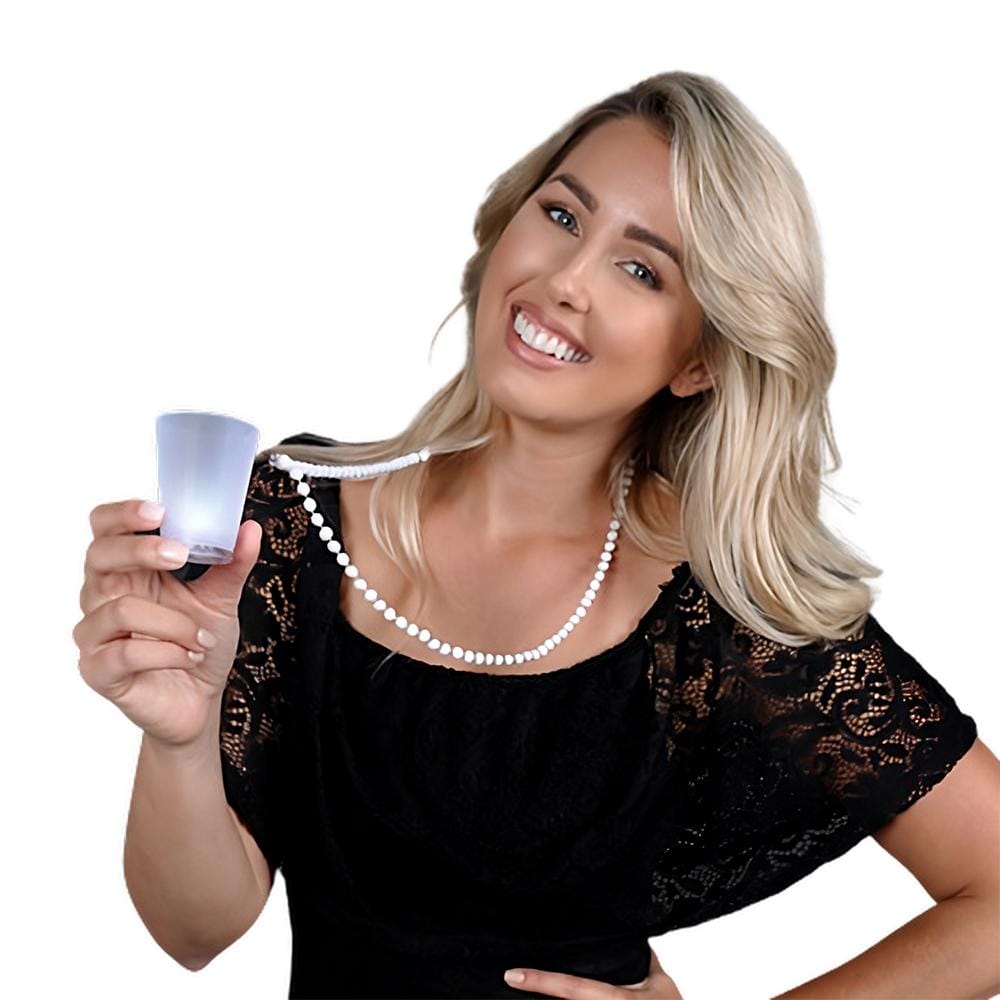 Light Up White Shot Glass on White Beaded Necklaces