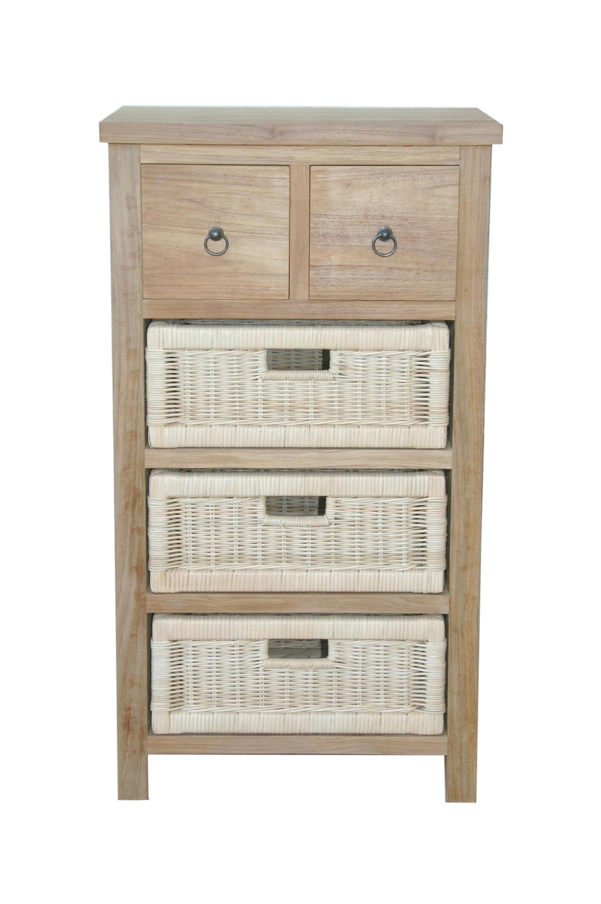 SAFARI OCCASIONAL TABLE WITH DRAWERS & RATTAN BASKET