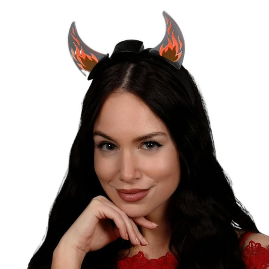 Animated Light Up Dancing Flames Devil Acrylic Horn Headband