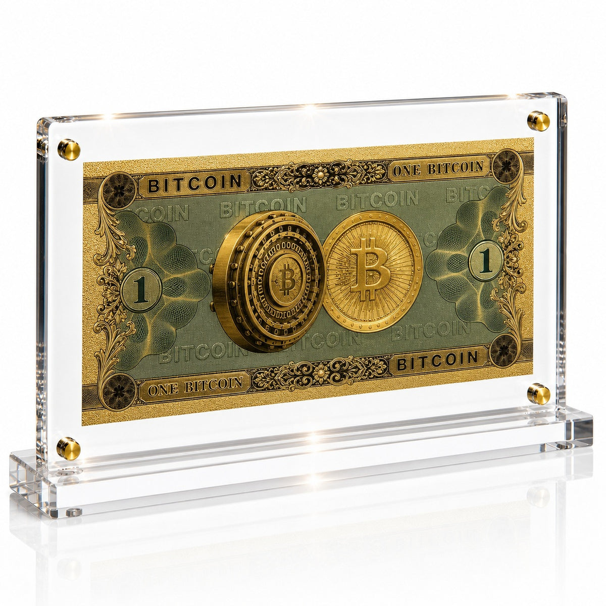 Bitcoin Gold Foil Novelty Bill with Acrylic Display Stand