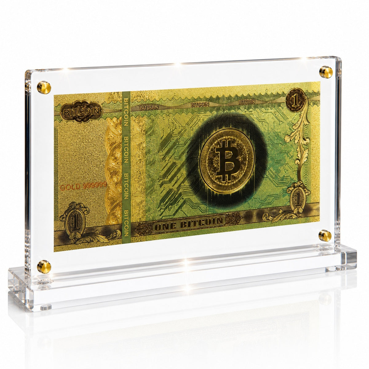 Bitcoin Gold Foil Novelty Bill with Acrylic Display Stand