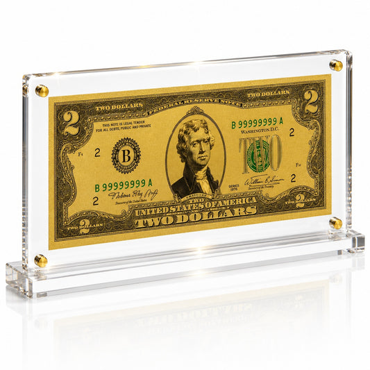 2 Dollar Gold Foil Bill with Acrylic Display Stand