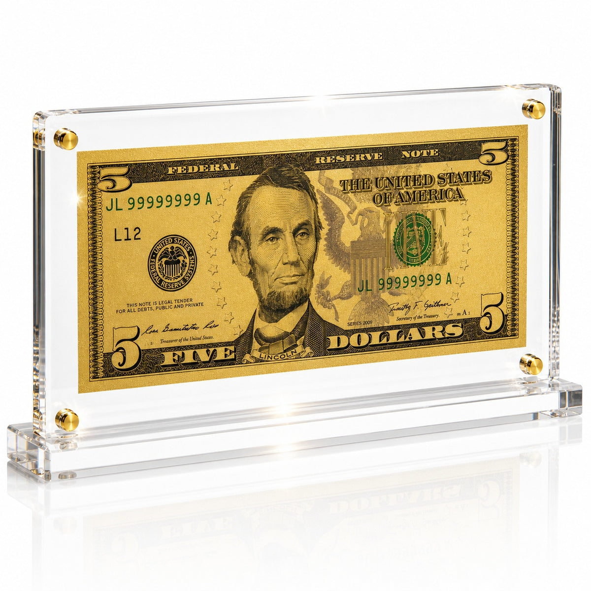 5 Dollar Gold Foil Bill with Acrylic Display Stand