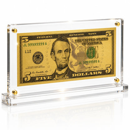 5 Dollar Gold Foil Bill with Acrylic Display Stand