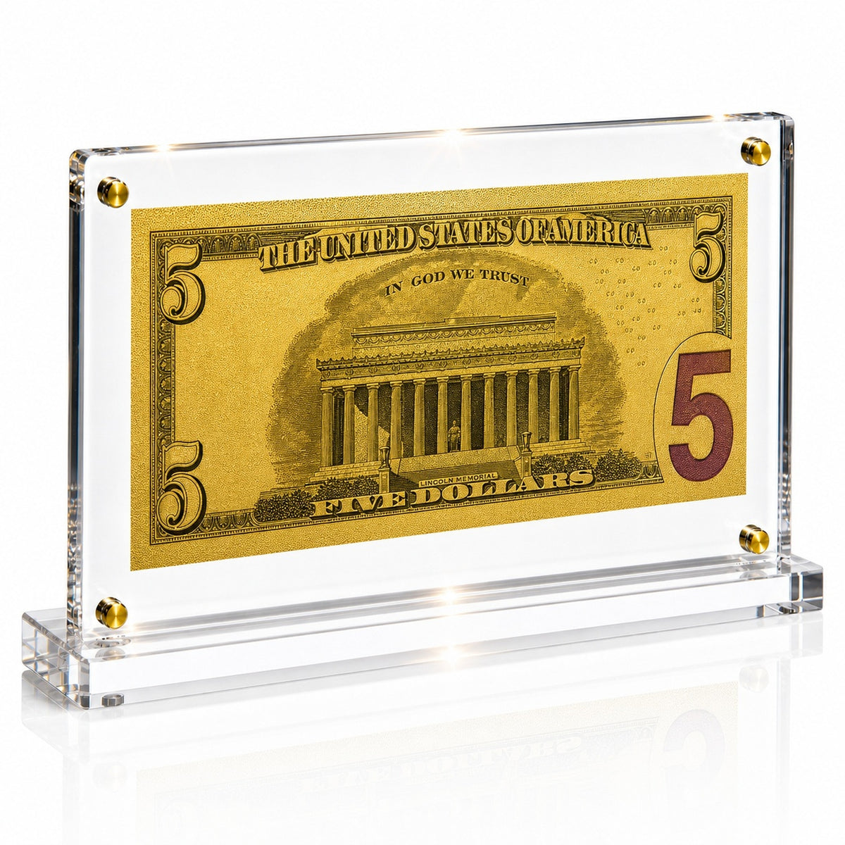 5 Dollar Gold Foil Bill with Acrylic Display Stand