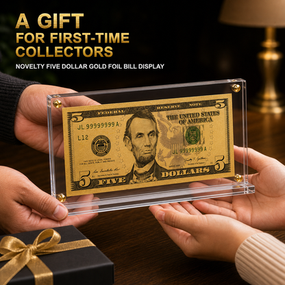 5 Dollar Gold Foil Bill with Acrylic Display Stand
