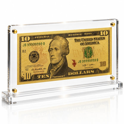 10 Dollar Gold Foil Bill with Acrylic Display Stand