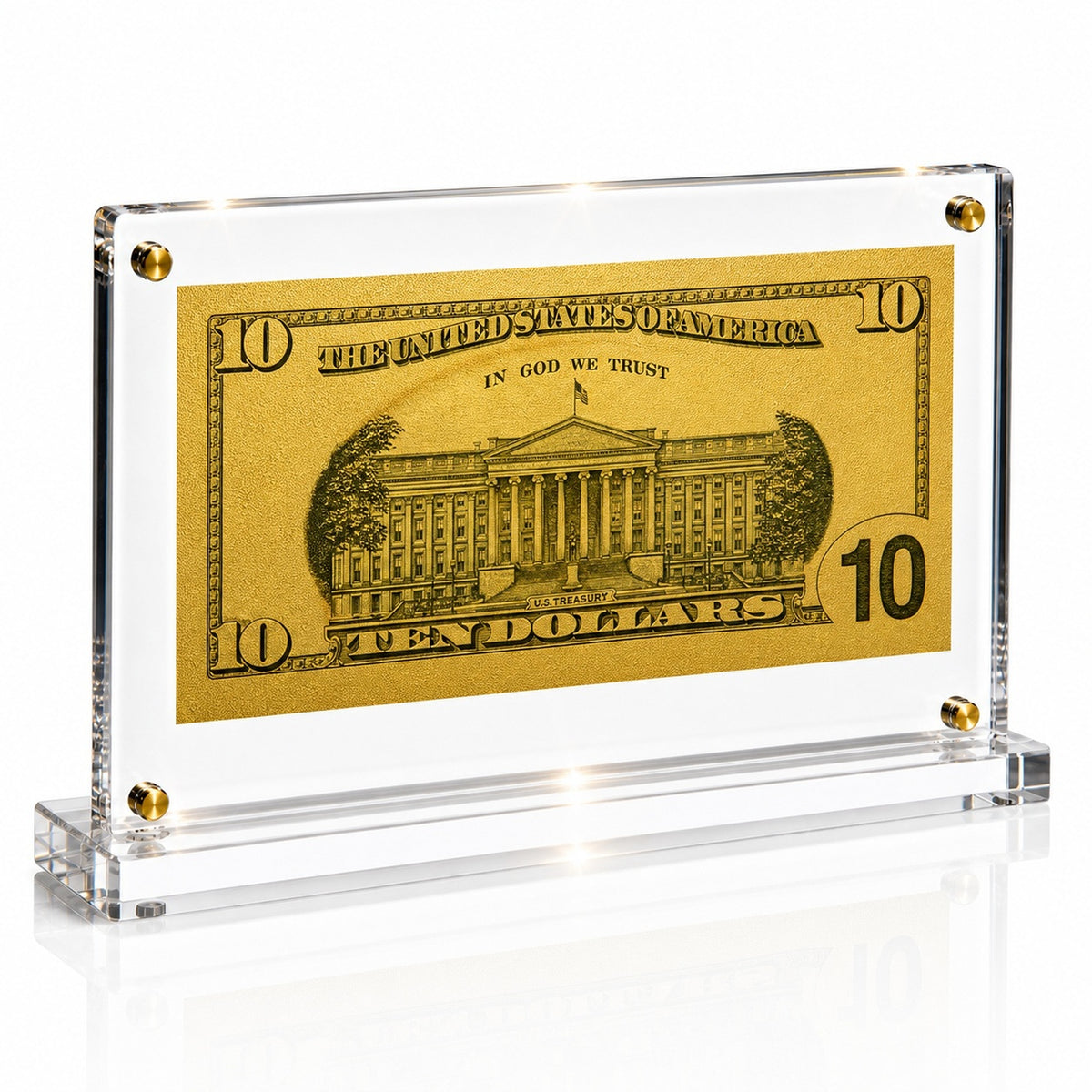 10 Dollar Gold Foil Bill with Acrylic Display Stand