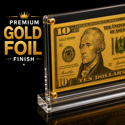 10 Dollar Gold Foil Bill with Acrylic Display Stand