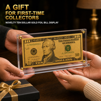 10 Dollar Gold Foil Bill with Acrylic Display Stand
