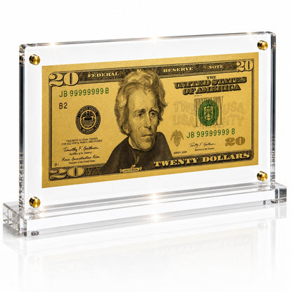 20 Dollar Gold Foil Bill with Acrylic Display Stand