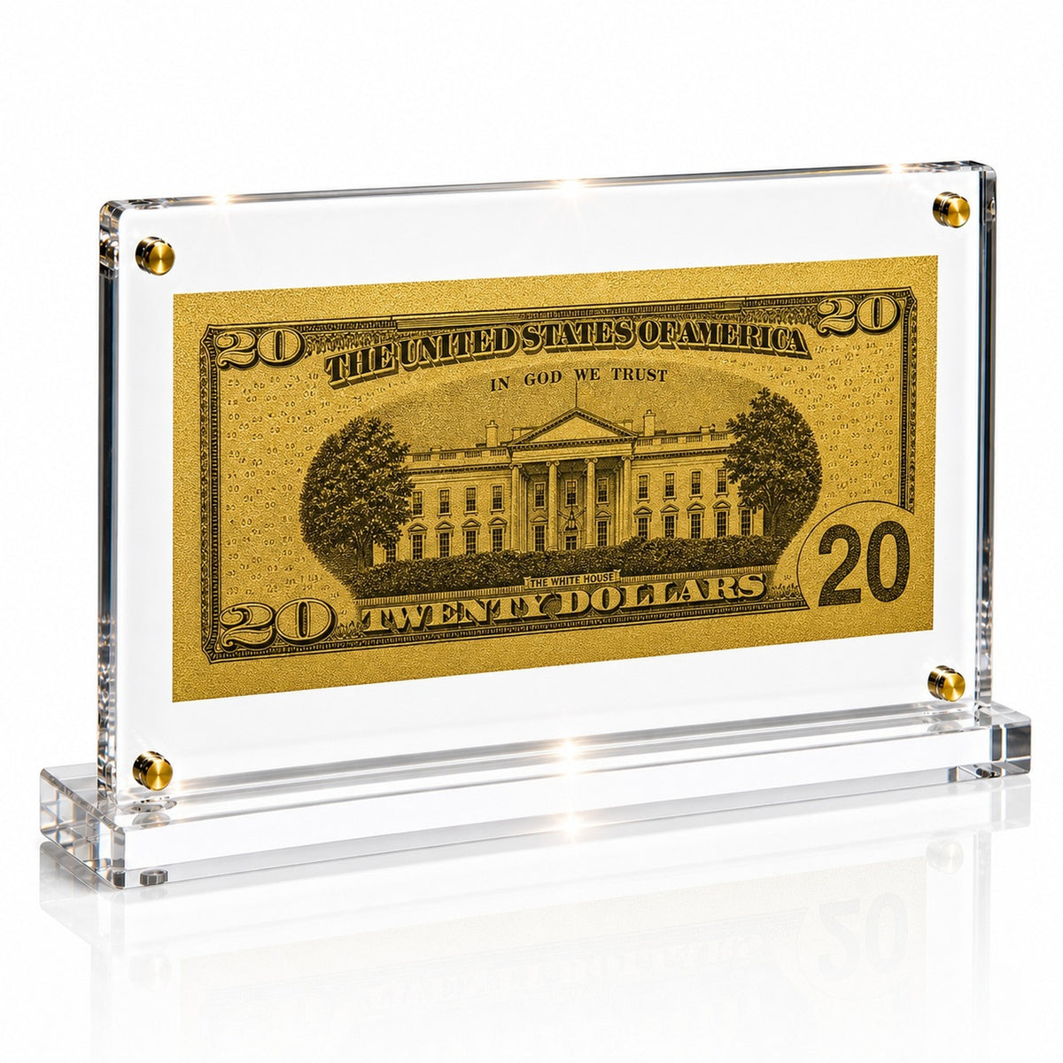 20 Dollar Gold Foil Bill with Acrylic Display Stand