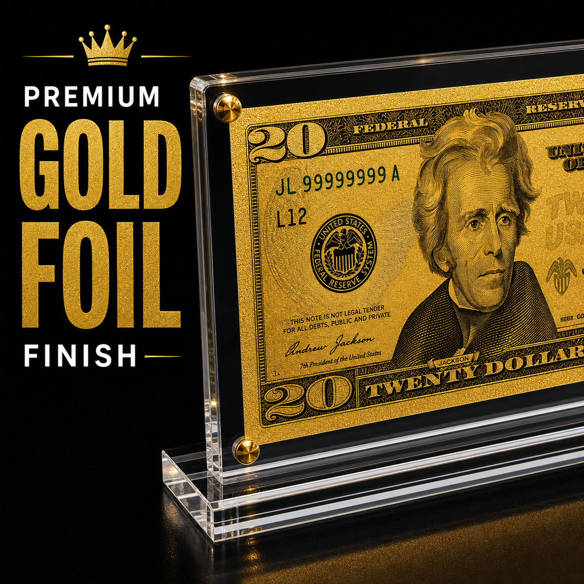 20 Dollar Gold Foil Bill with Acrylic Display Stand