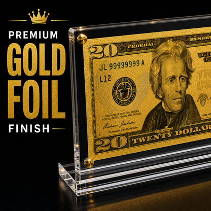 20 Dollar Gold Foil Bill with Acrylic Display Stand
