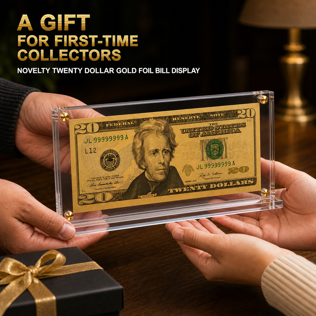 20 Dollar Gold Foil Bill with Acrylic Display Stand