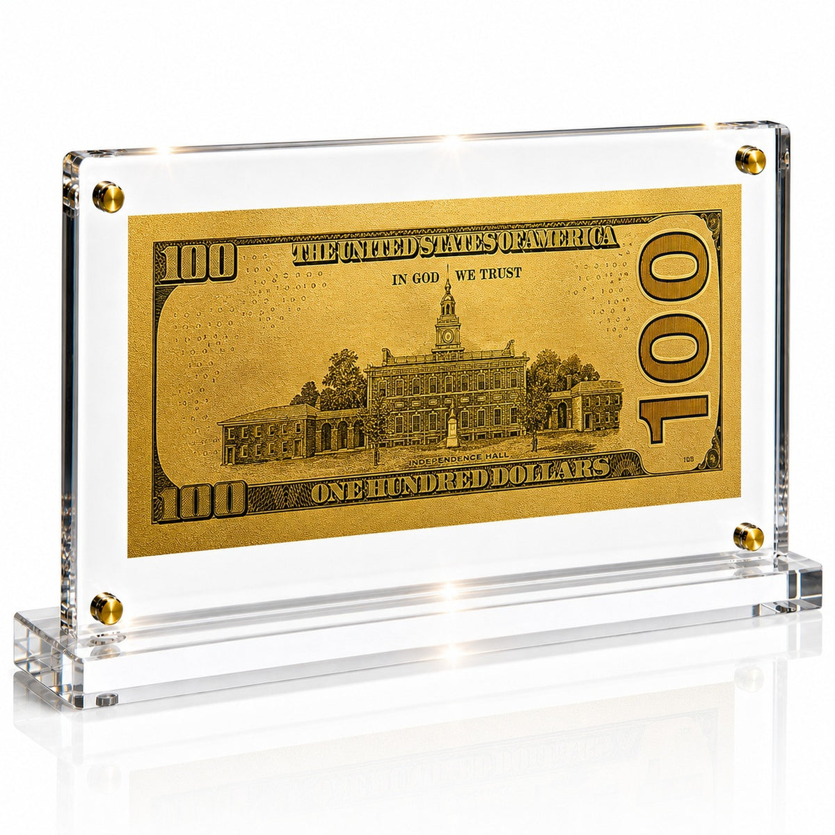 100 Dollar Gold Foil Bill with Acrylic Display Stand