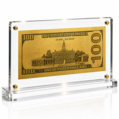 100 Dollar Gold Foil Bill with Acrylic Display Stand