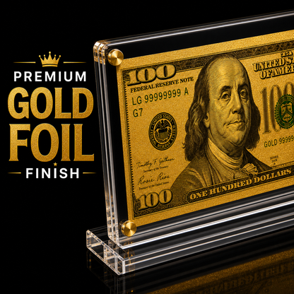 100 Dollar Gold Foil Bill with Acrylic Display Stand