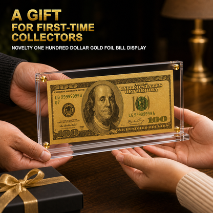 100 Dollar Gold Foil Bill with Acrylic Display Stand