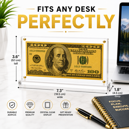 100 Dollar Gold Foil Bill with Acrylic Display Stand