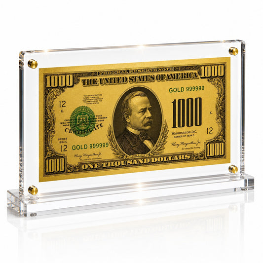 1,000 Dollar Gold Foil Bill with Acrylic Display Stand