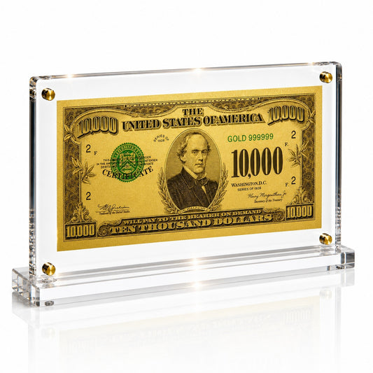 10,000 Dollar Gold Foil Bill with Acrylic Display Stand