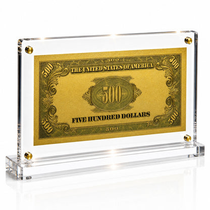 500 Dollar Gold Foil Bill with Acrylic Display Stand