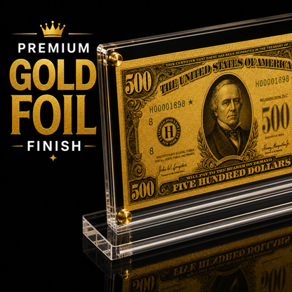 500 Dollar Gold Foil Bill with Acrylic Display Stand