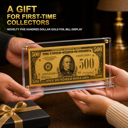 500 Dollar Gold Foil Bill with Acrylic Display Stand