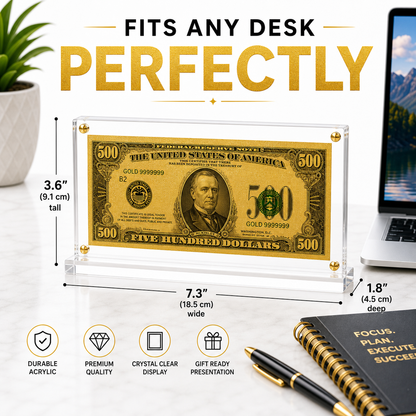 500 Dollar Gold Foil Bill with Acrylic Display Stand