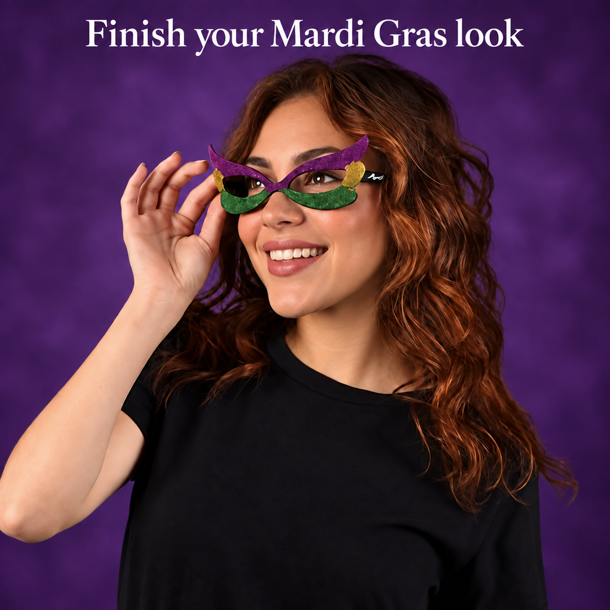 Mardi Gras Glitter Mask Glasses – Purple, Green & Gold