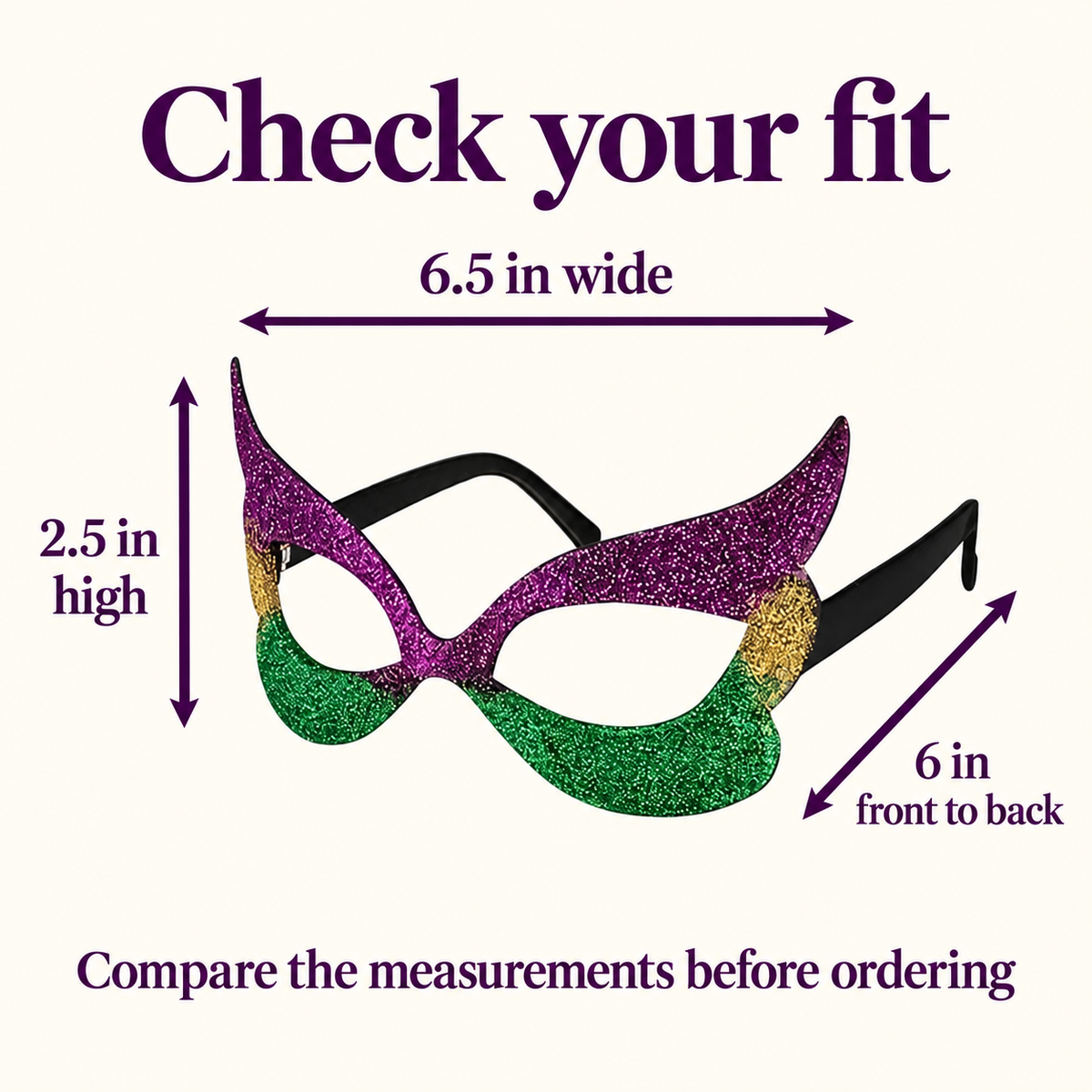 Mardi Gras Glitter Mask Glasses – Purple, Green & Gold