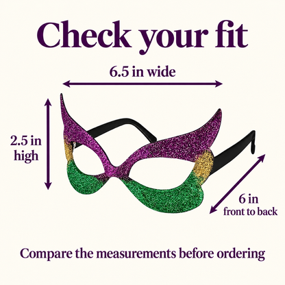 Mardi Gras Glitter Mask Glasses – Purple, Green & Gold