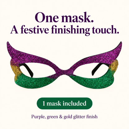 Mardi Gras Glitter Mask Glasses – Purple, Green & Gold