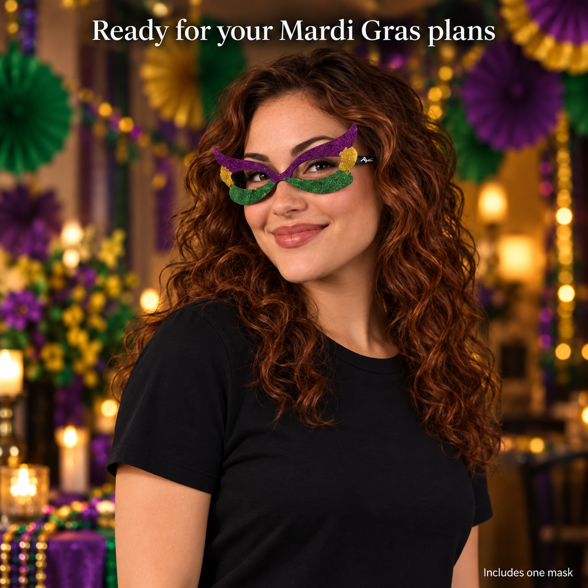 Mardi Gras Glitter Mask Glasses – Purple, Green & Gold