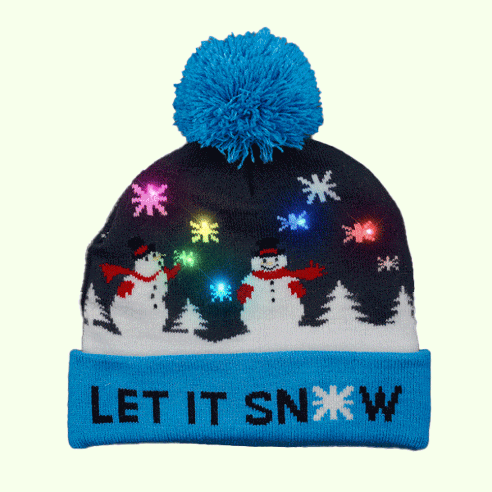 Multicolor LED Snowy Snowflake Winter Christmas Holiday Snowmen Beanie Hat
